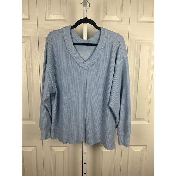 Aerie Blue V-Neck Oversized Ribbed Textured Sweatshirt Loungewear Comfort Small - Picture 4 of 6